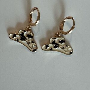 Cowboy Hat Earrings cow print  in Gold and Black